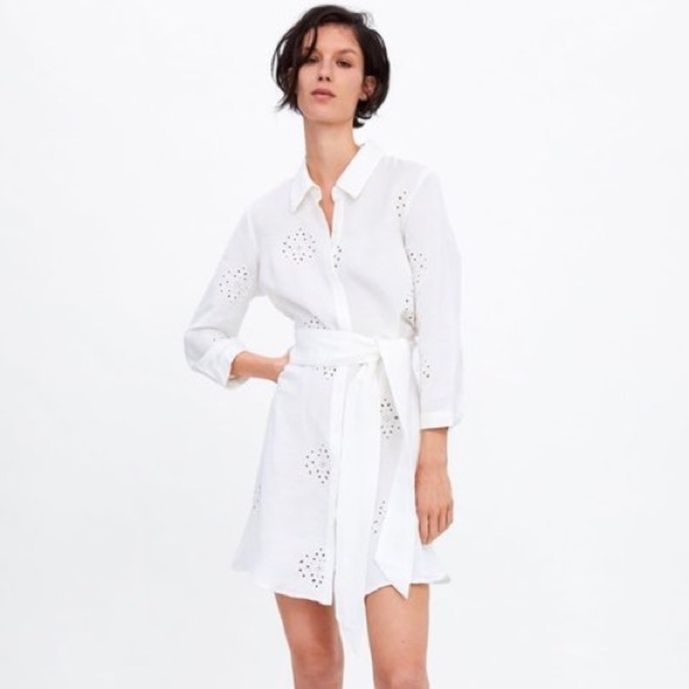 Zara embroidered linen dress